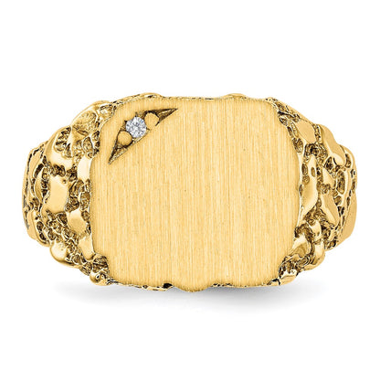 14K Yellow Gold 10.0x11.5mm A Real Diamond Closed Back Signet Ring
