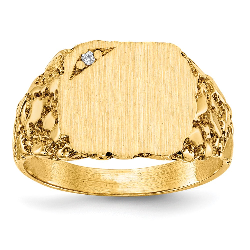 14K Yellow Gold 10.0x11.5mm A Real Diamond Closed Back Signet Ring