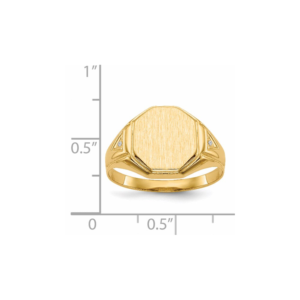 14K Yellow Gold 12.5x11.5mm Open Back AA Real Diamond Men's Signet Ring