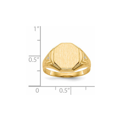 14K Yellow Gold 12.5x11.5mm Open Back AAA Real Diamond Men's Signet Ring