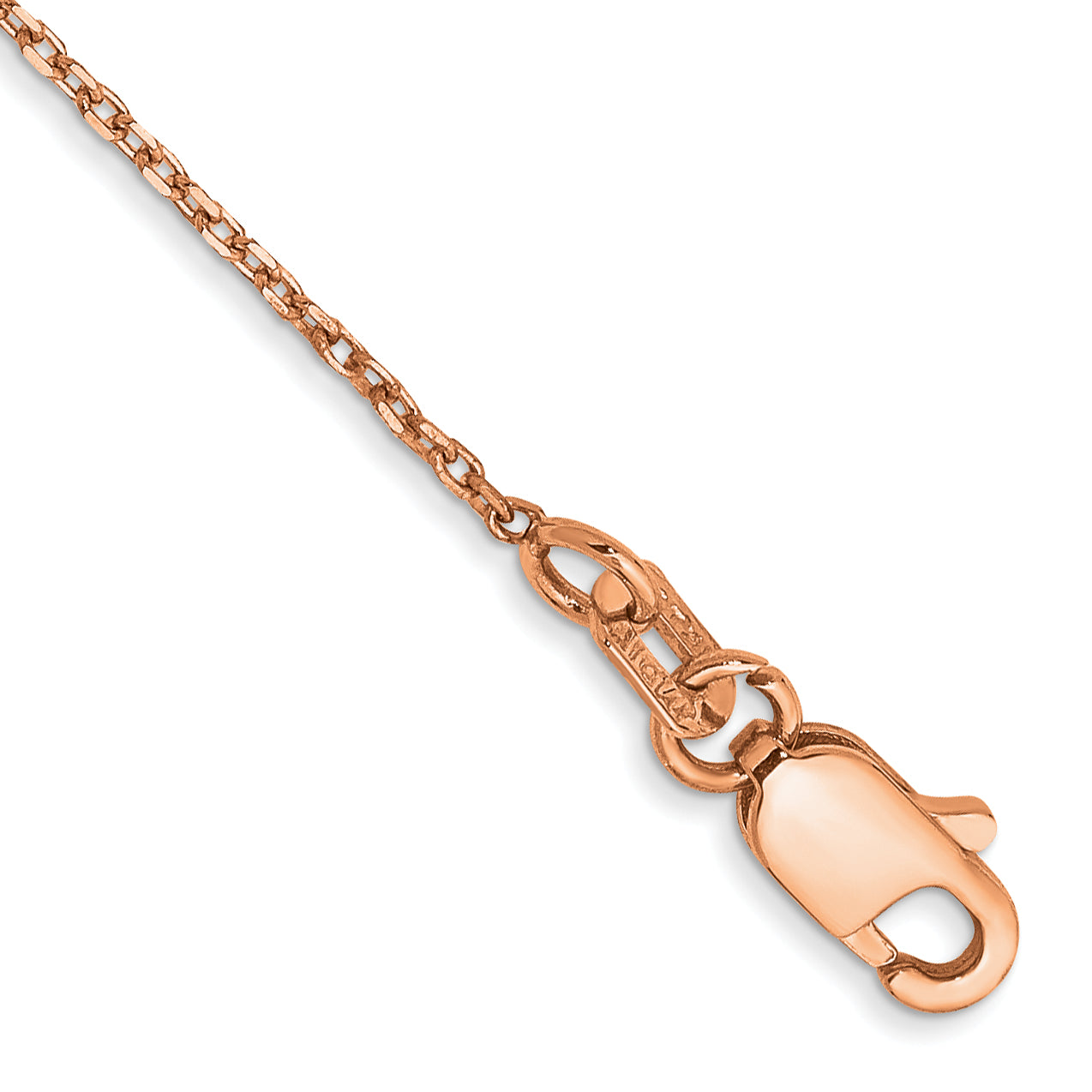 14K Rose Gold 10 Inch 1.10mm Diamond-Cut Cable With Lobster Clasp Chain Anklet