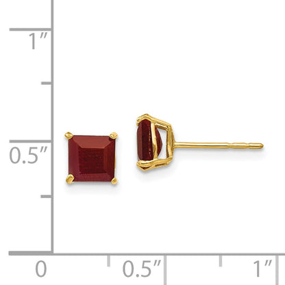 14K Yellow Gold Madi K Ruby 5mm Square Post Earrings