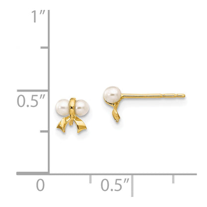 14K Yellow Gold Madi K White Button Freshwater Cultured Pearl Bow Post Earrings