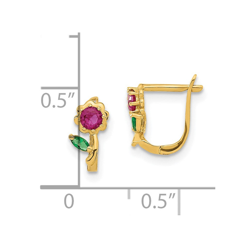 14K Yellow Gold Madi K Polished Red & Green Cz Flower Hoops