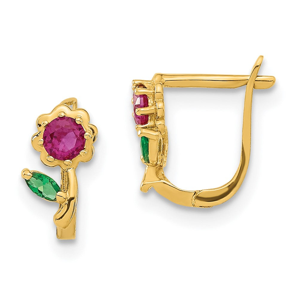 14K Yellow Gold Madi K Polished Red & Green Cz Flower Hoops