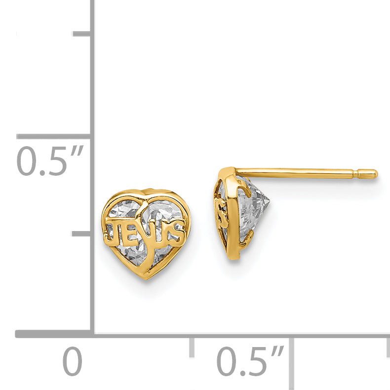 14K Yellow Gold Madi K Cz Jesus Heart Post Earrings
