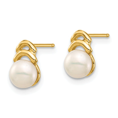 14K Yellow Gold Madi K 5-6mm White Button Fw Cultured Pearl Post Dangle Earrings