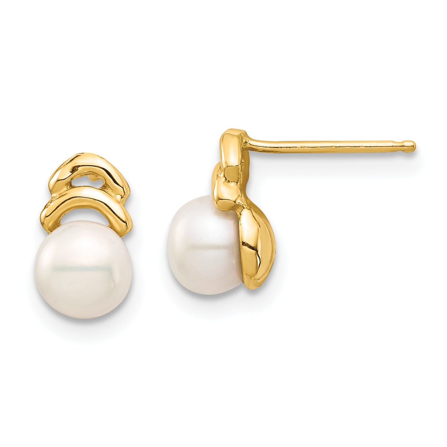 14K Yellow Gold Madi K 5-6mm White Button Fw Cultured Pearl Post Dangle Earrings