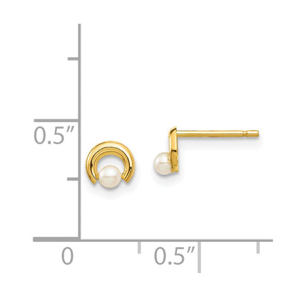 14K Yellow Gold Madi K White Button Freshwater Cultured Pearl Circle Post Earrings