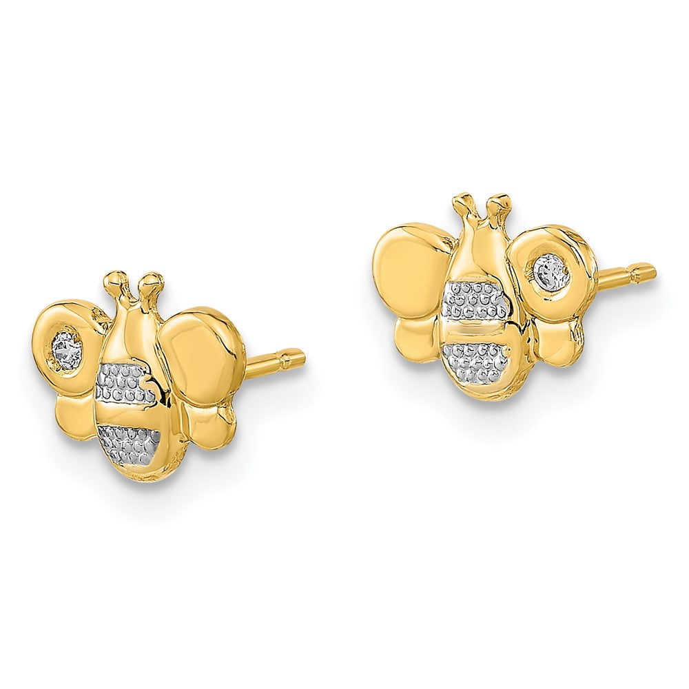14K Yellow & Rhodium Madi K Polished White Cz Bee Post Earrings