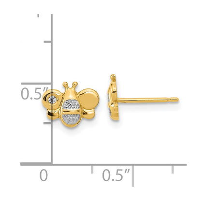 14K Yellow & Rhodium Madi K Polished White Cz Bee Post Earrings