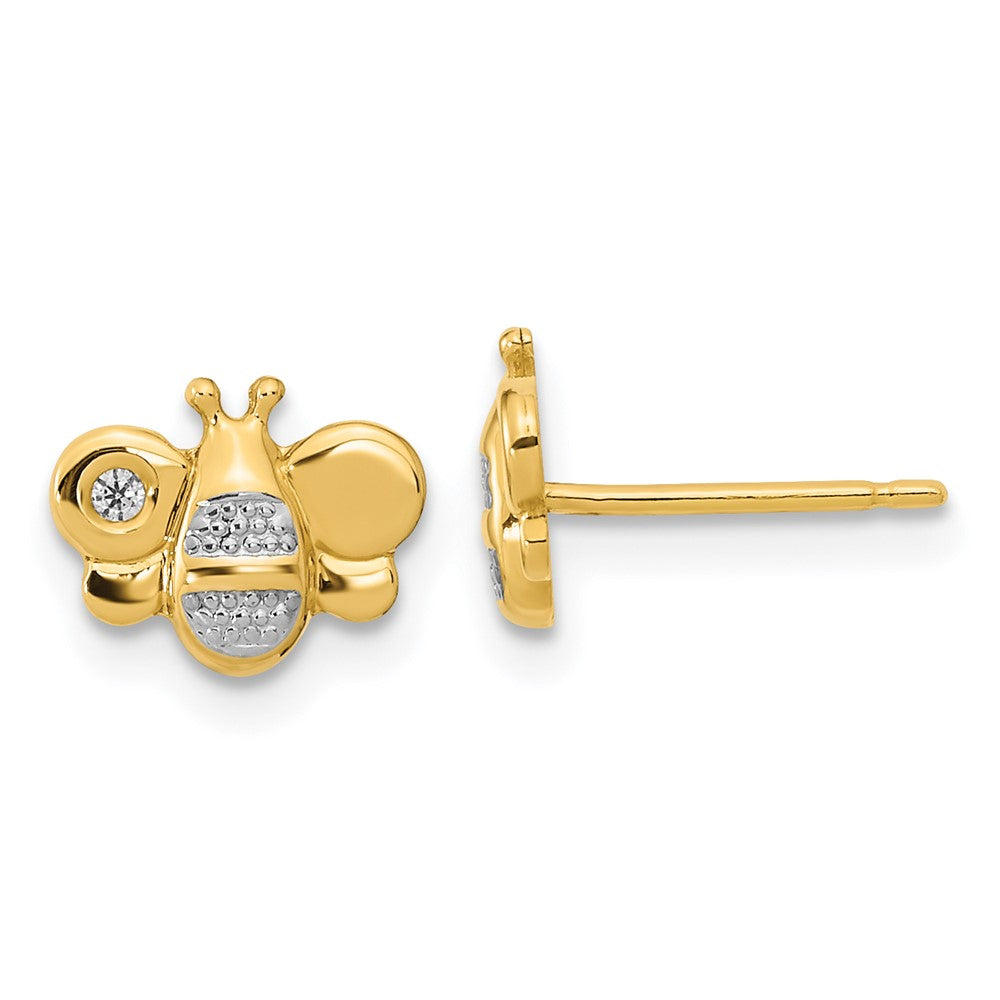14K Yellow & Rhodium Madi K Polished White Cz Bee Post Earrings