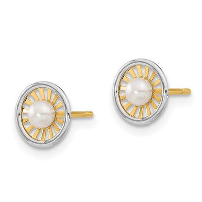 14K Two-Tone Madi K 3-3.5mm Freshwater Cultured Pearl Post Earrings