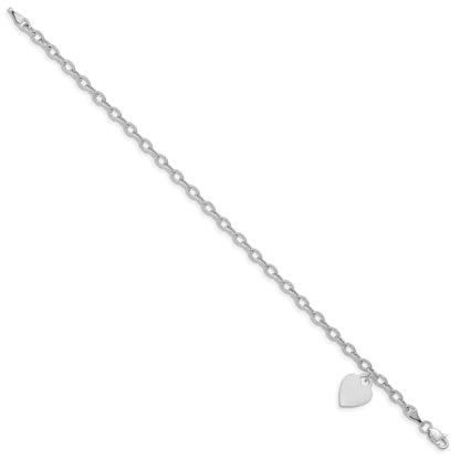 8.5 Inch 14K White Gold Dangle Heart Bracelet