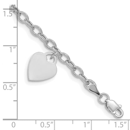8.5 Inch 14K White Gold Dangle Heart Bracelet
