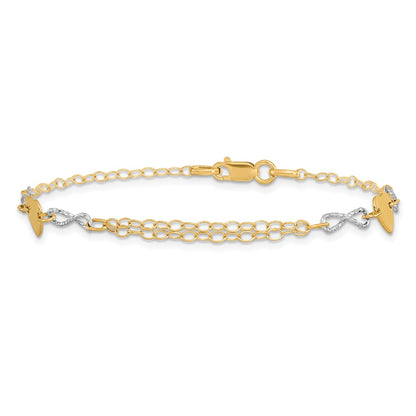 7 Inch 14K Two-Tone Gold Polished Infinity And Heart Bracelet