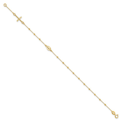 14K Yellow Gold Polished Cross Rosary 7.5 Inch Bracelet