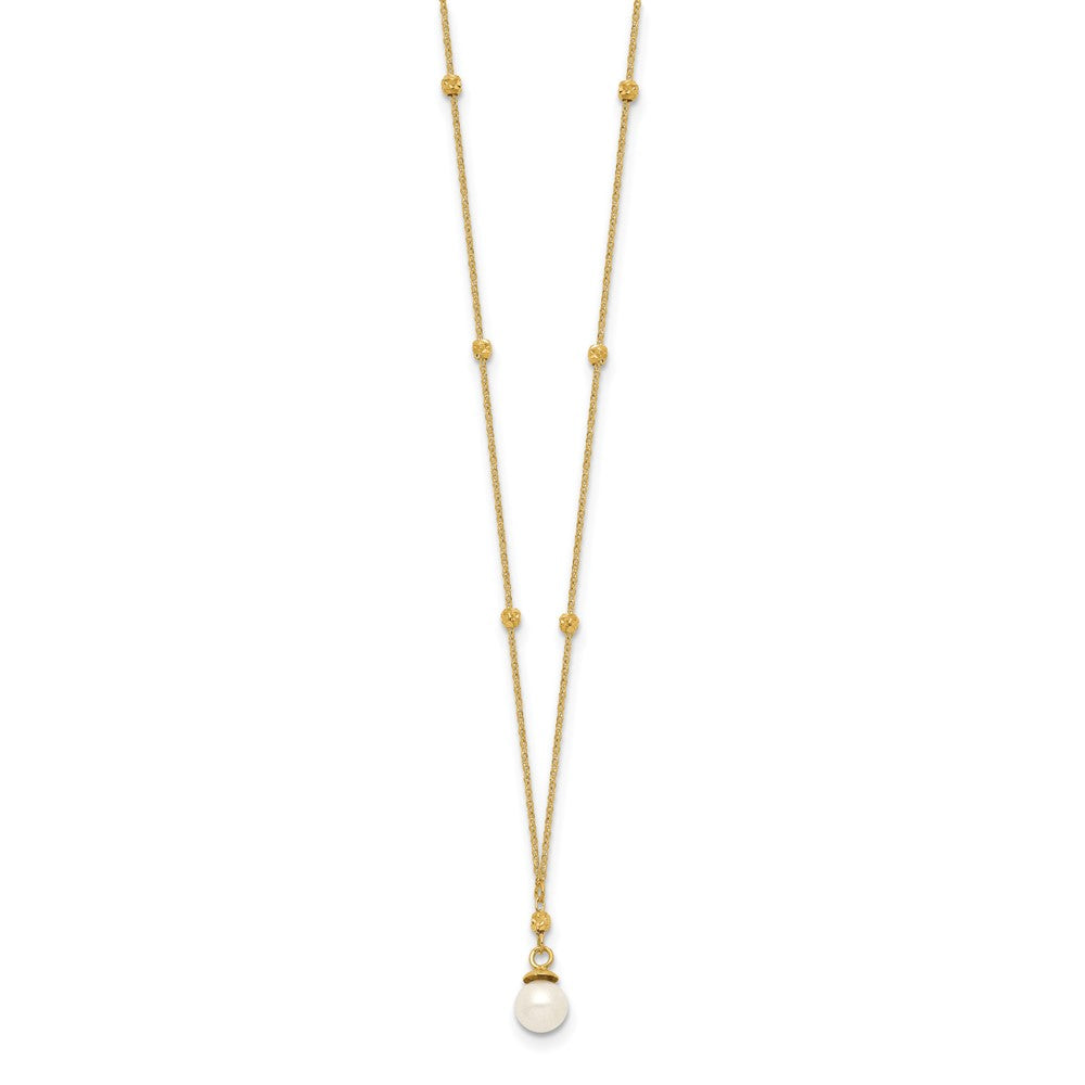 18 Inch 14K Beaded Chain W/5mm Freshwater Cultured Pearl Necklace