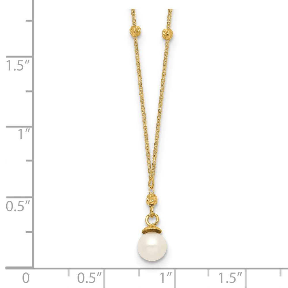 18 Inch 14K Beaded Chain W/5mm Freshwater Cultured Pearl Necklace