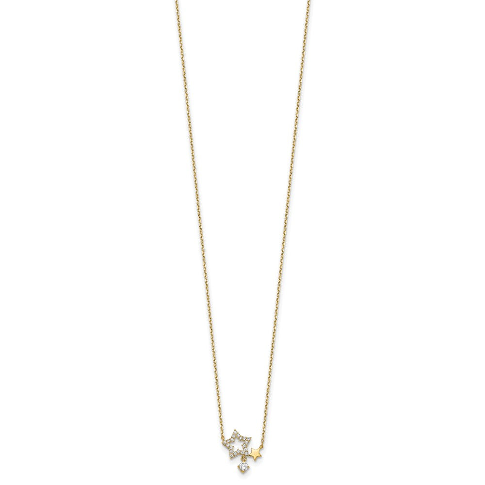 14K Yellow Gold Stars Cz Dangle With 2In Ext Necklace