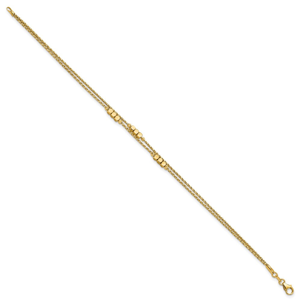 7.5 Inch 14K Polished D/C Beaded Double Strand Bracelet