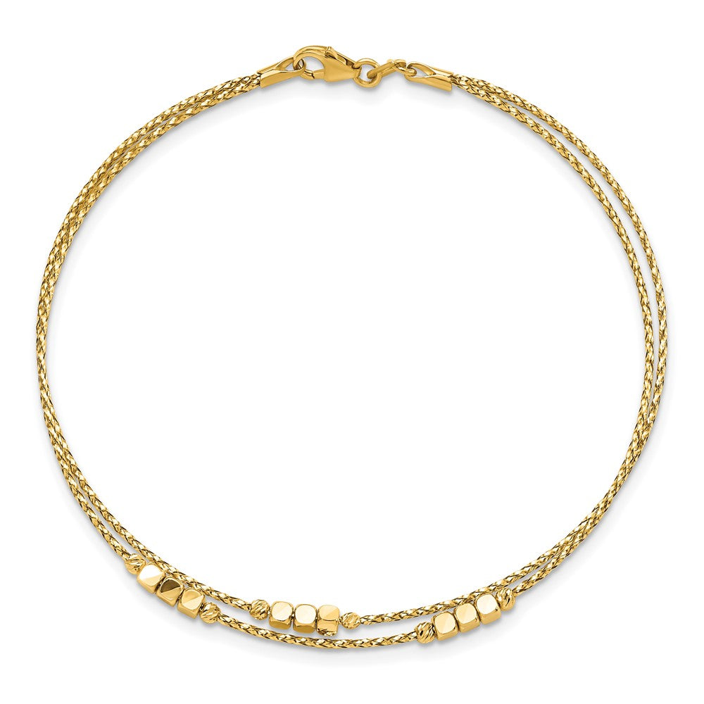 7.5 Inch 14K Polished D/C Beaded Double Strand Bracelet