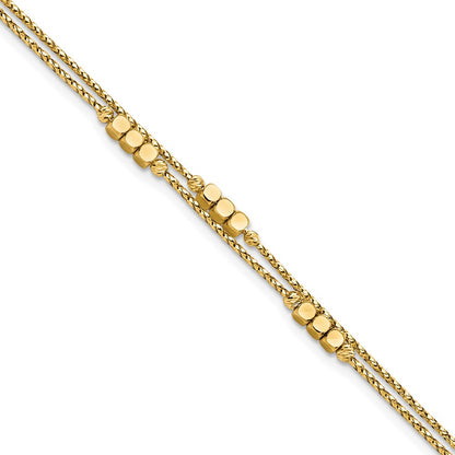 7.5 Inch 14K Polished D/C Beaded Double Strand Bracelet