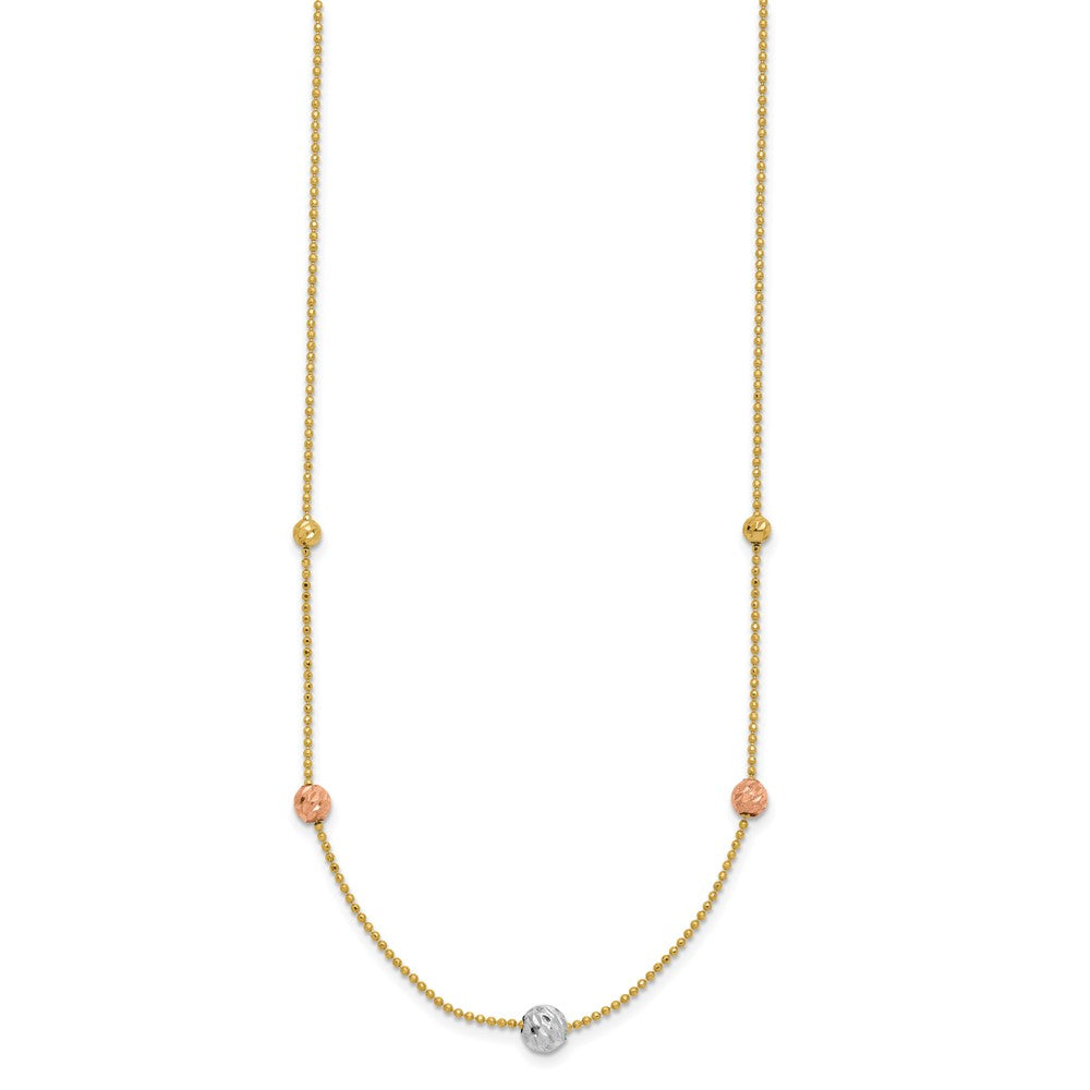 18 Inch 14K Tri-Color D/C Beads Beaded Chain Necklace