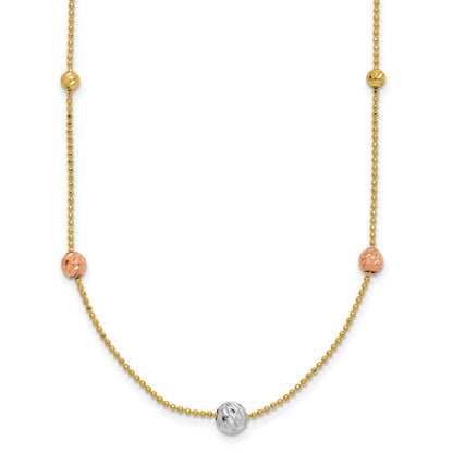 18 Inch 14K Tri-Color D/C Beads Beaded Chain Necklace