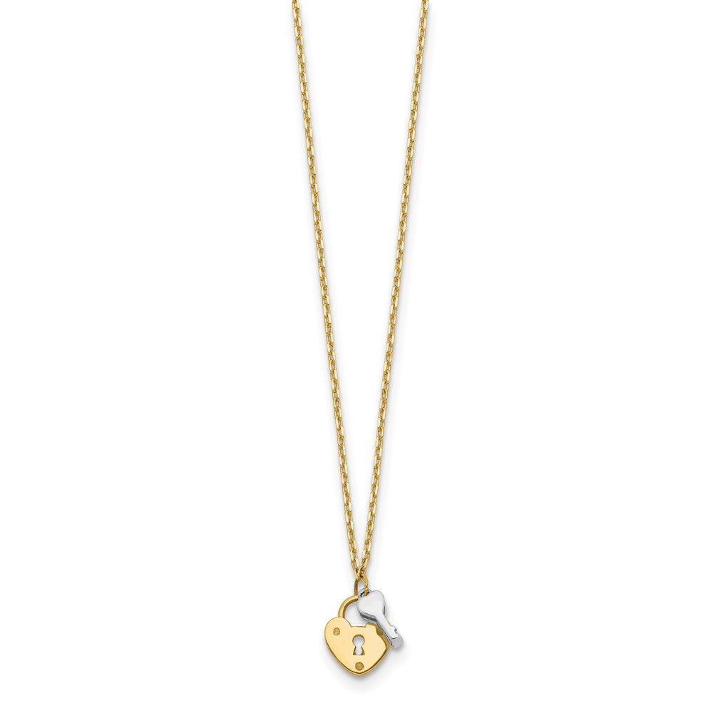 14K Two-Tone Heart Lock And Key Necklace