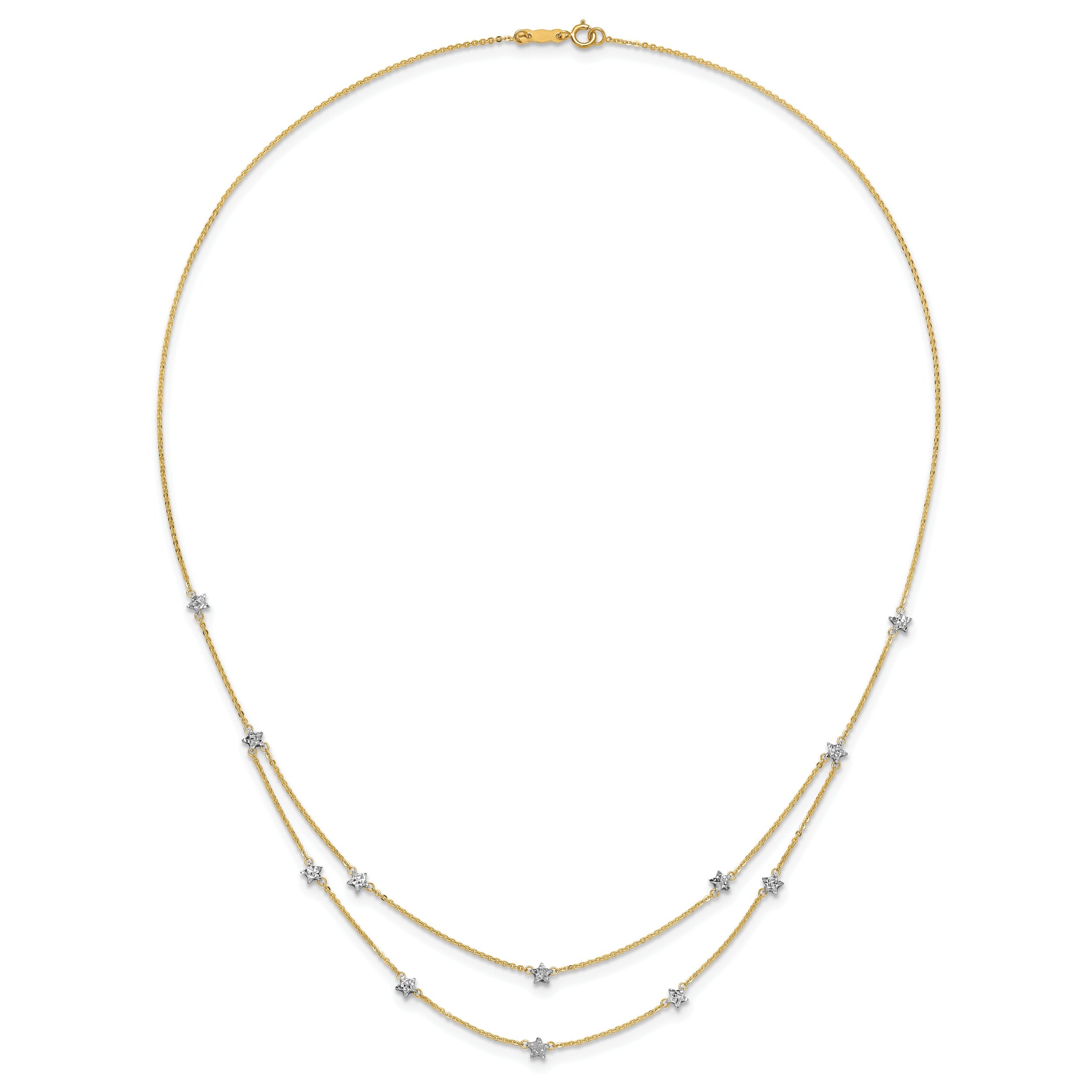 18 Inch 14K Two Tone Double Chain Star Necklace