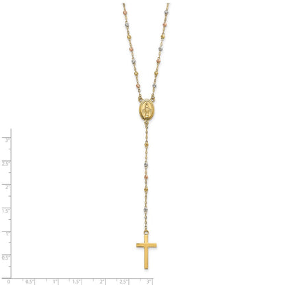 14K Tri-Color Bead Rosary 17 Inch Neckalce With 3 Extension