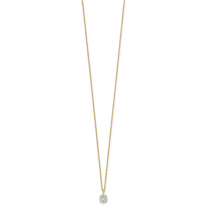 14K Yellow Gold Polished 5mm CZ Solitaire 18in Necklace