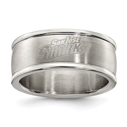 Stainless Steel San Jose Sharks Logo Band Ring Size 8