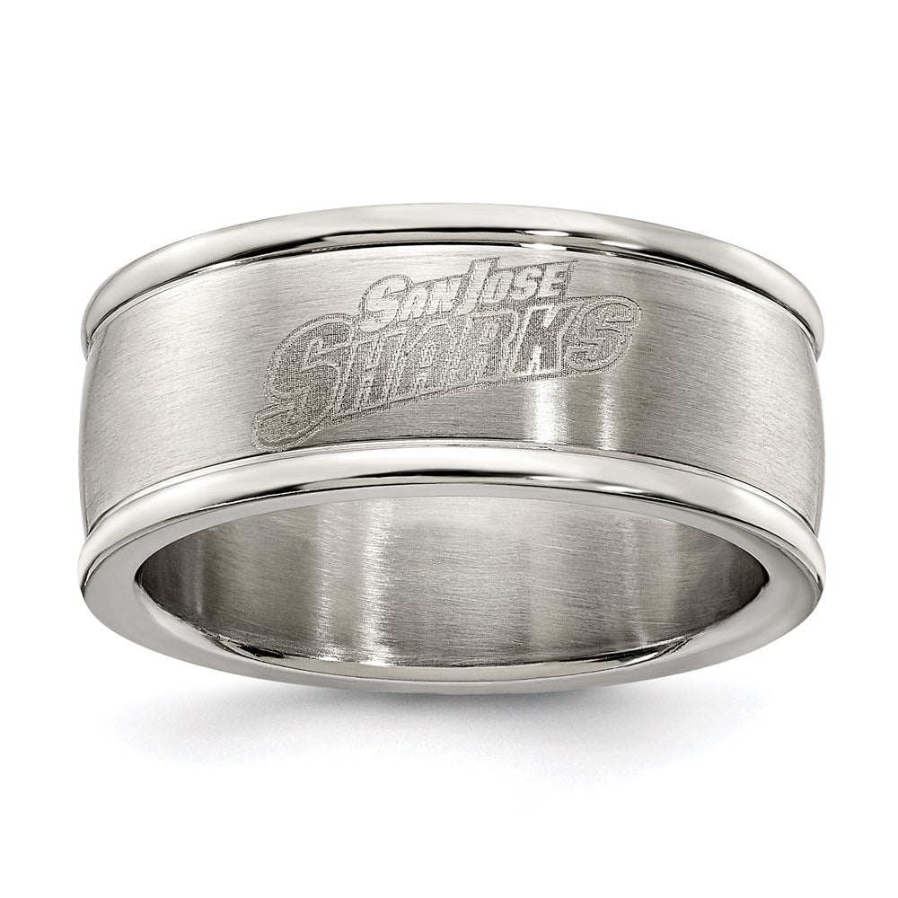 Stainless Steel San Jose Sharks Logo Band Ring Size 6