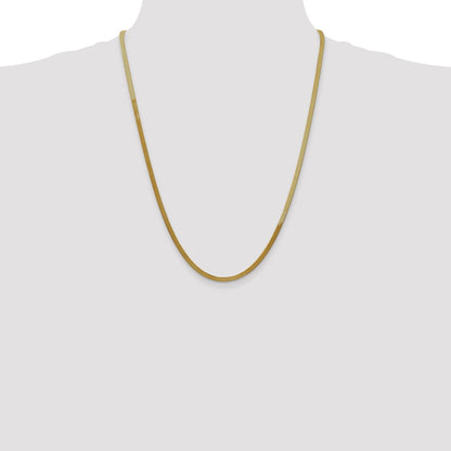 14K Yellow Gold 24 Inch 3mm Silky Herringbone With Lobster Clasp Chain Necklace
