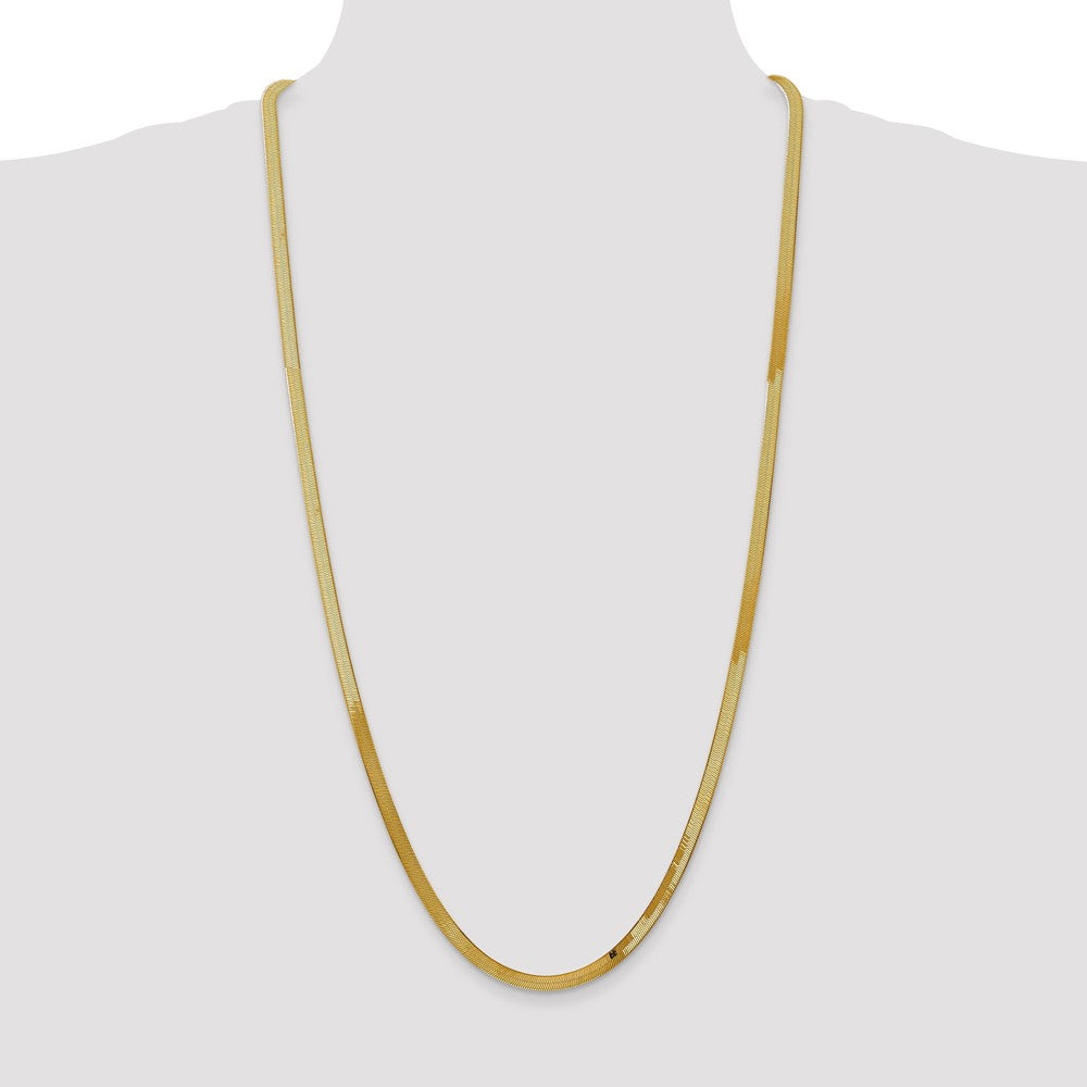14K Yellow Gold 30 Inch 4mm Silky Herringbone With Lobster Clasp Chain Necklace