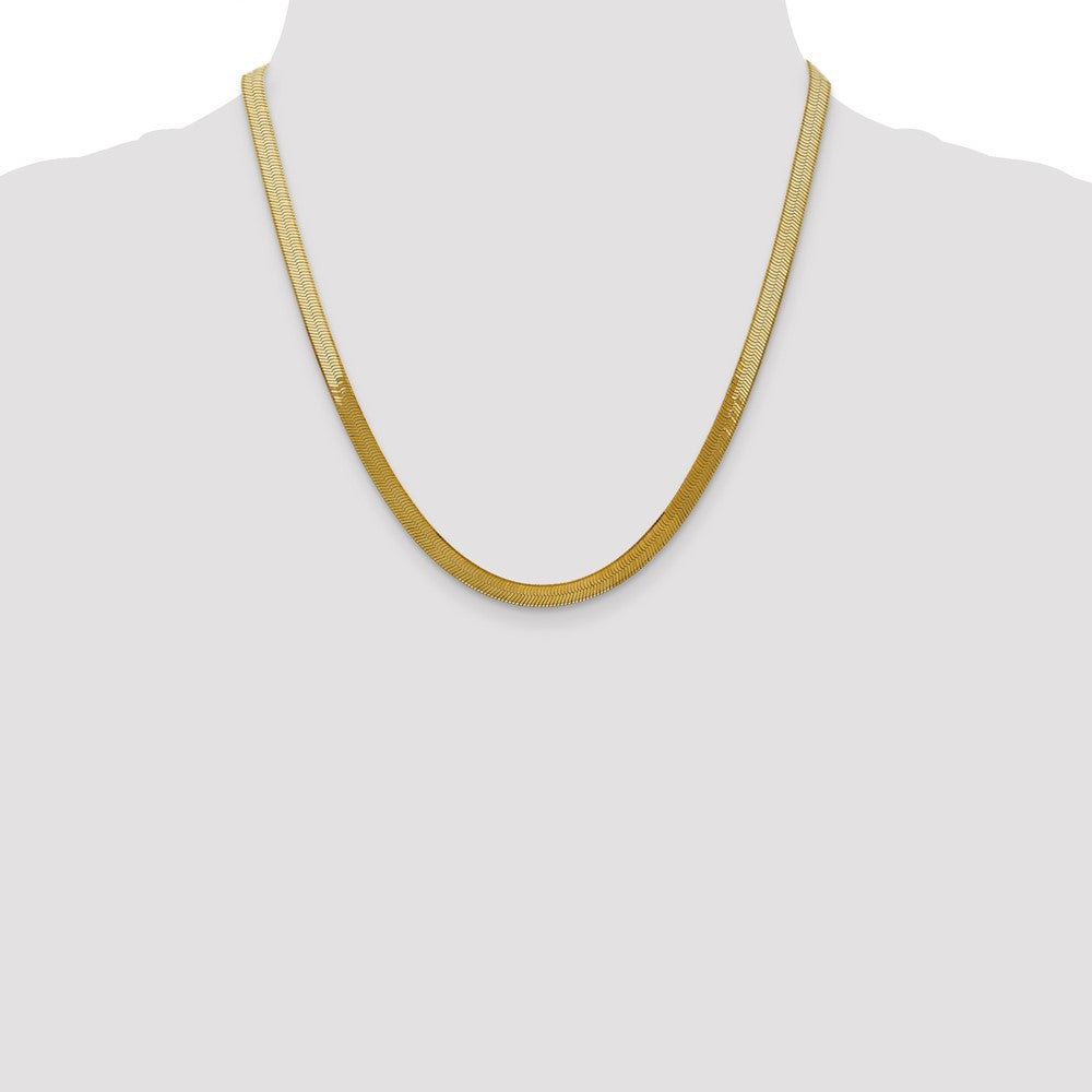 14K Yellow Gold 20 Inch 5mm Silky Herringbone With Lobster Clasp Chain Necklace