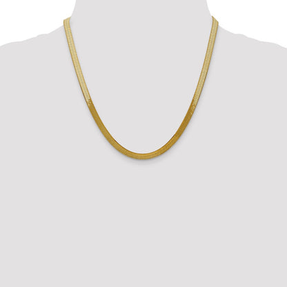 14K Yellow Gold 20 Inch 5mm Silky Herringbone With Lobster Clasp Chain Necklace