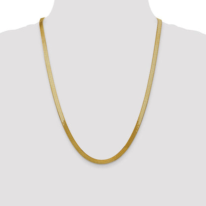 14K Yellow Gold 24 Inch 5mm Silky Herringbone With Lobster Clasp Chain Necklace