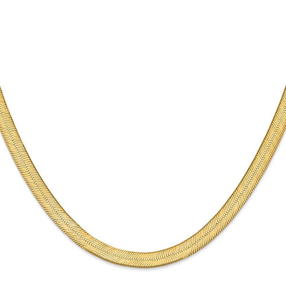 14K Yellow Gold 20 Inch 6.5mm Silky Herringbone With Lobster Clasp Chain Necklace