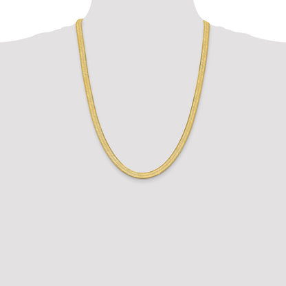 14K Yellow Gold 24 Inch 6.5mm Silky Herringbone With Lobster Clasp Chain Necklace