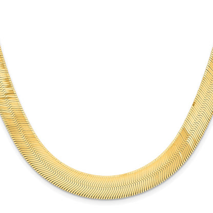 14K Yellow Gold 24 Inch 10mm Silky Herringbone With Lobster Clasp Chain Necklace