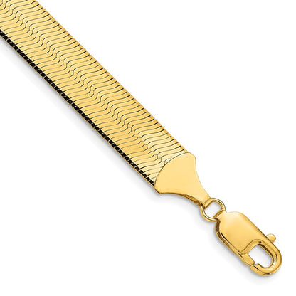 14K Yellow Gold 7 Inch 10mm Silky Herringbone With Lobster Clasp Bracelet