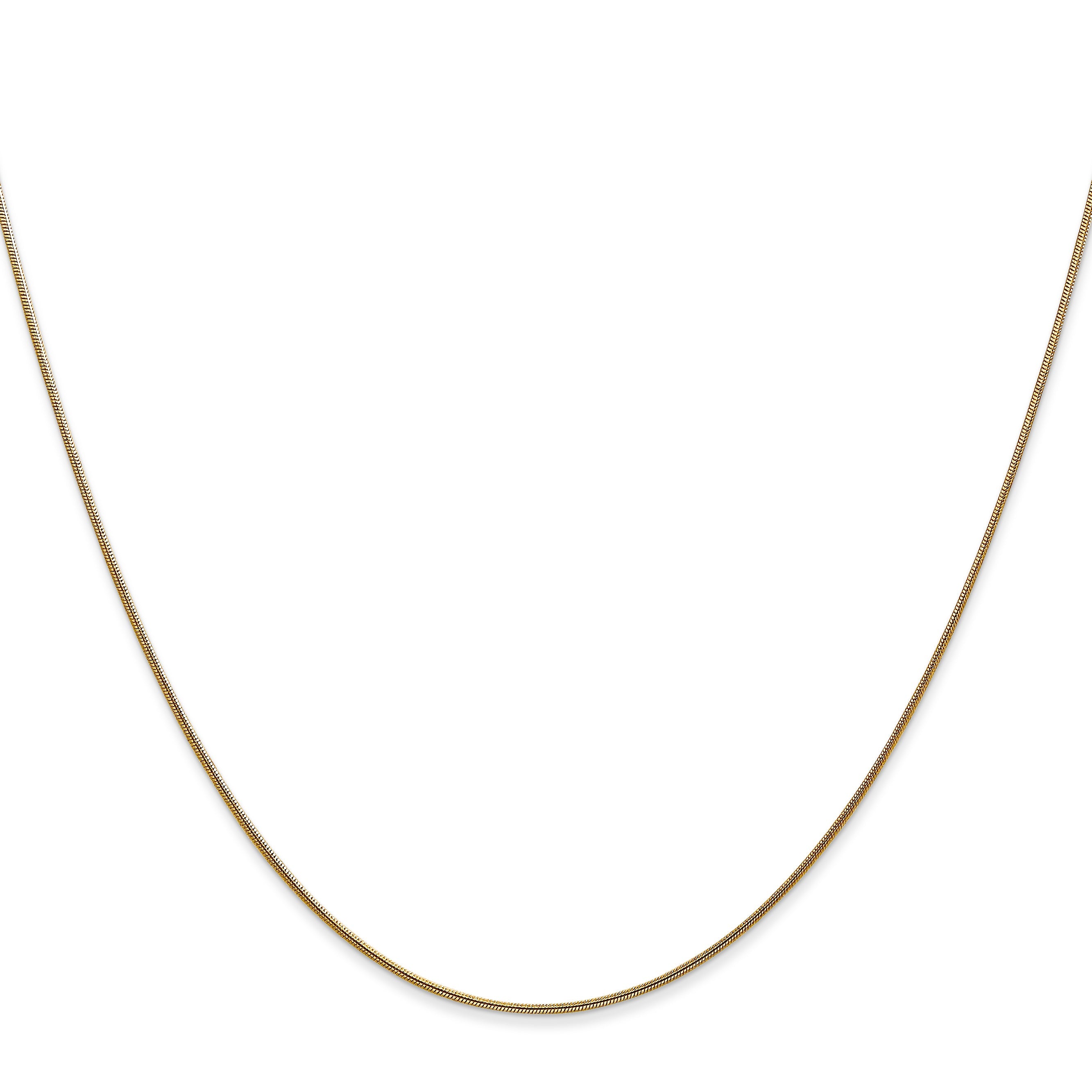 14K Yellow Gold .8mm Round Snake With Lobster Clasp Chain Necklace