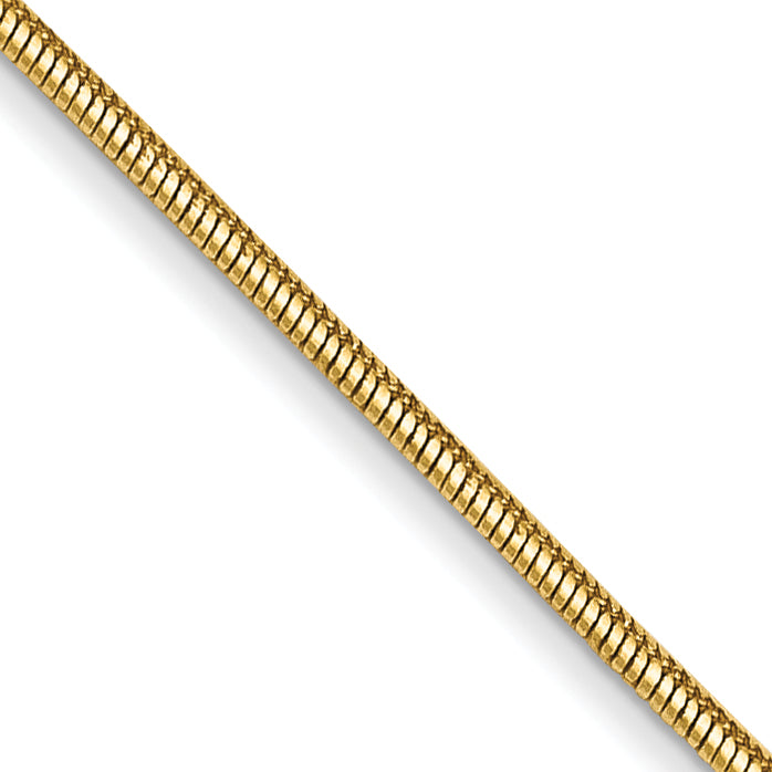 14K Yellow Gold .8mm Round Snake With Lobster Clasp Chain Necklace