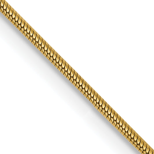 14K Yellow Gold 22 Inch .9mm Round Snake With Lobster Clasp Chain Necklace