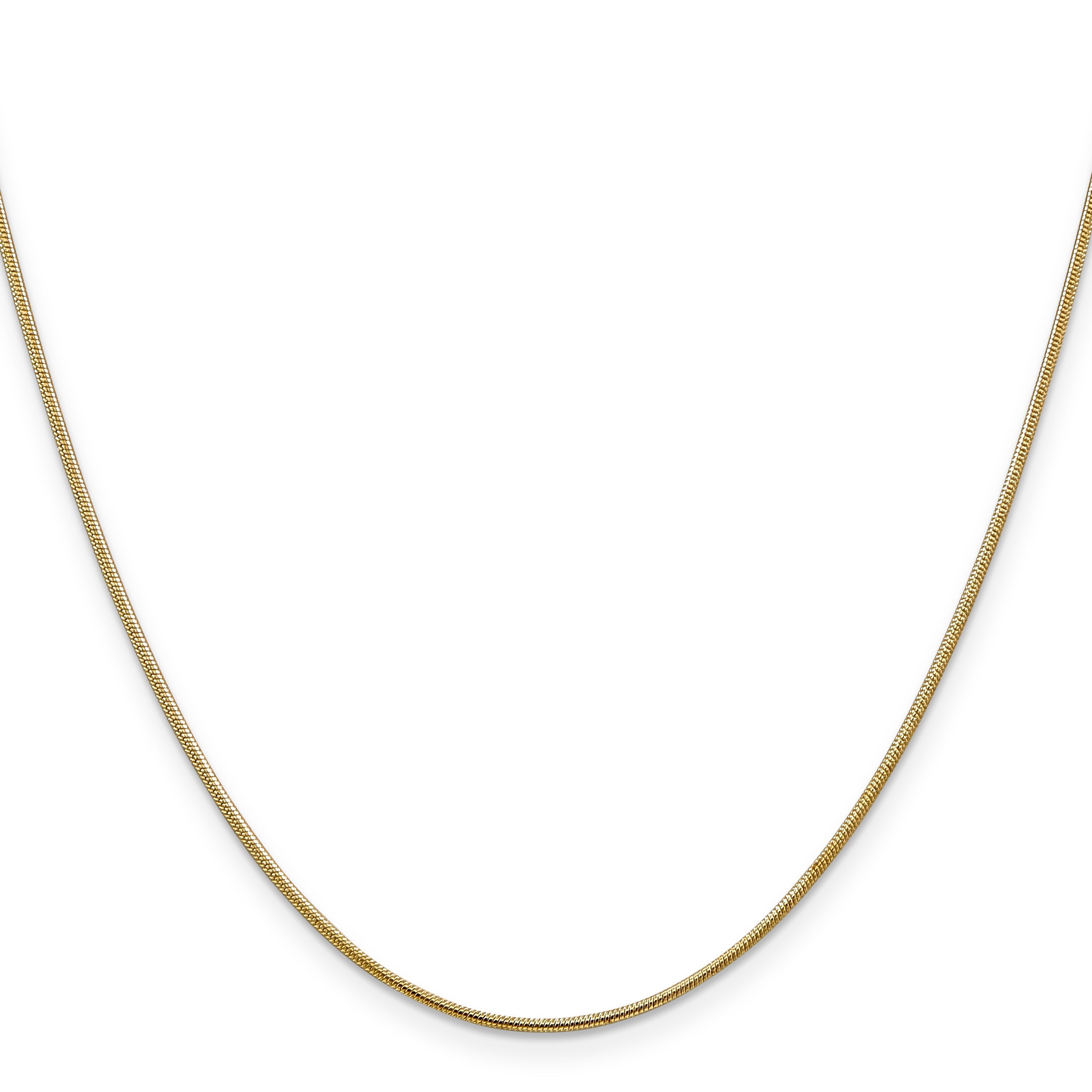 14K Yellow Gold 20 Inch 1.1mm Round Snake With Lobster Clasp Chain Necklace