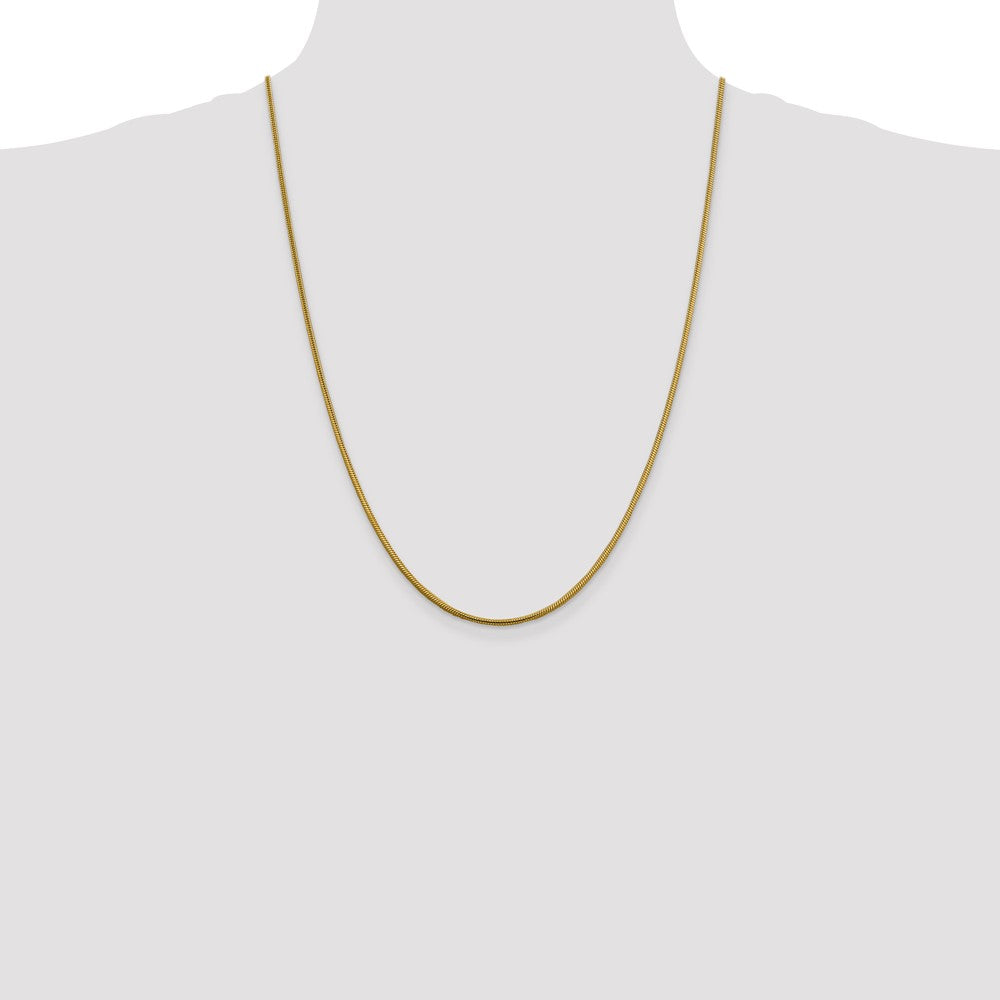 14K Yellow Gold 24 Inch 1.85mm Round Snake Lobster Clasp Chain Necklace