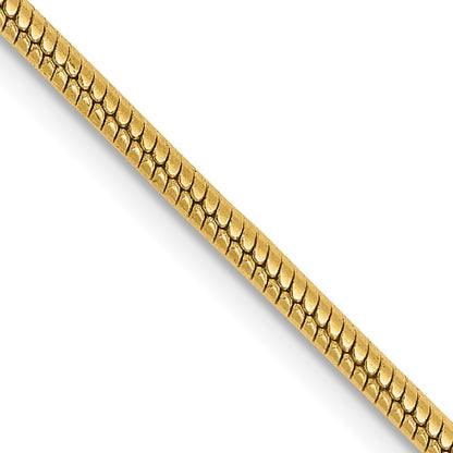 14K Yellow Gold 20 Inch 1.85mm Round Snake Lobster Clasp Chain Necklace